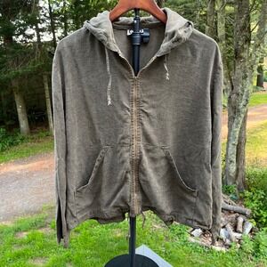 CLIO Vintage Men's M Brown Full Zip Hoodie Acid Wash Lightweight Drawstring